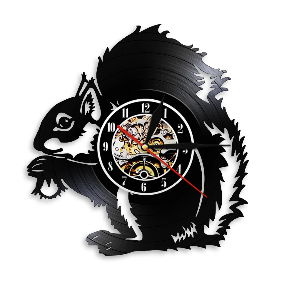 

Squirrel Holding An Acorn Vinyl Record Wall Clock Modern Design Forest Animal Kid Room Home Decor Hanging Watch Time Clock