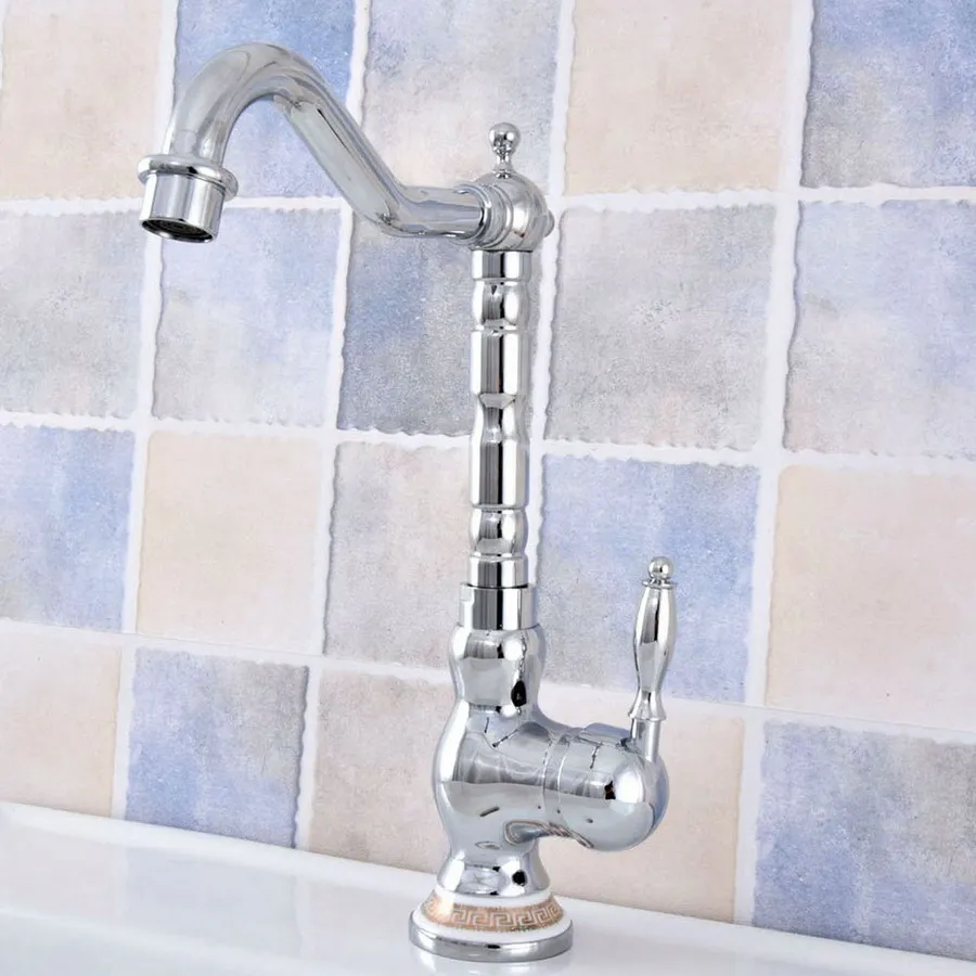 Home 7 Moderno Latão Cromado Torneira da Cozinha para Pia do Banheiro 360 Giratória Único Furo Deck Bacia Misturador de Água Quente e Fria Torneiras Torneiras de cozinha