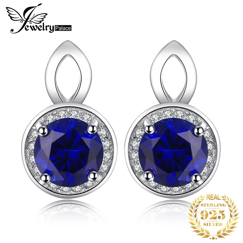 Jewelrypalace круглой огранки 4.8ct создан синий сапфир Halo Серьги одноцветное 925 серебро