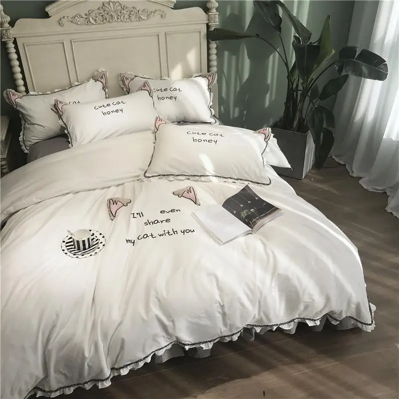 43Cat ухо белый серый набор постельного белья Queen King комплект роскошный хлопок
