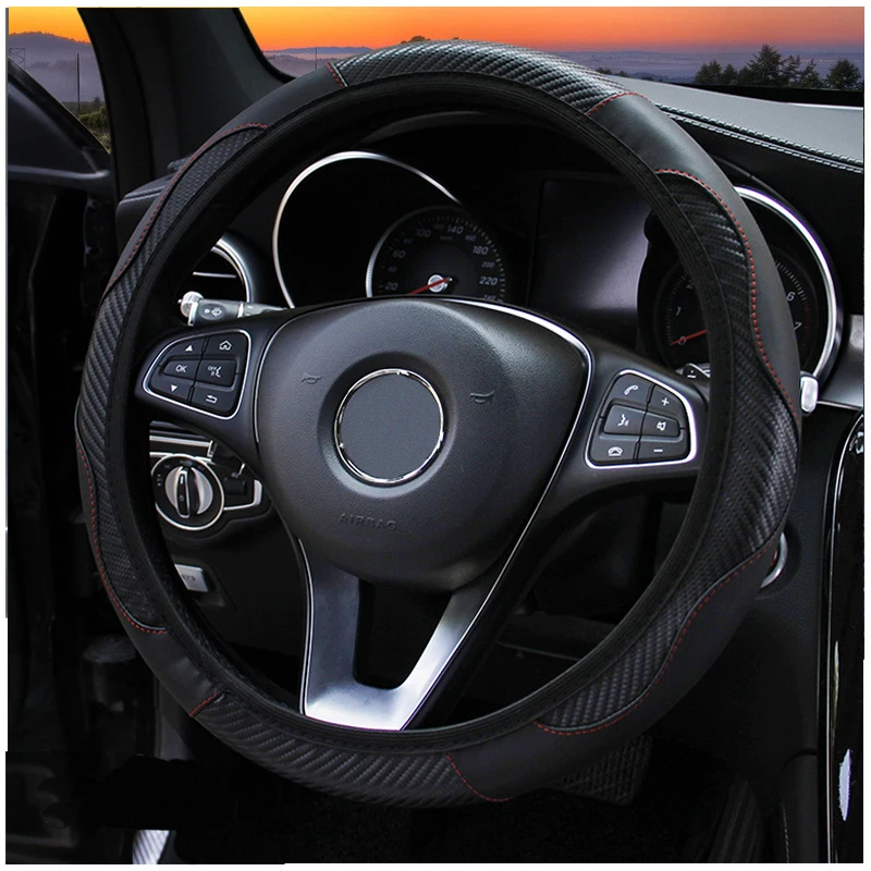 

Чехол рулевого колеса автомобиля Универсальная автомобильная оплетка рулевого колеса из углеродного волокна, спортивный автомобильный Ст...