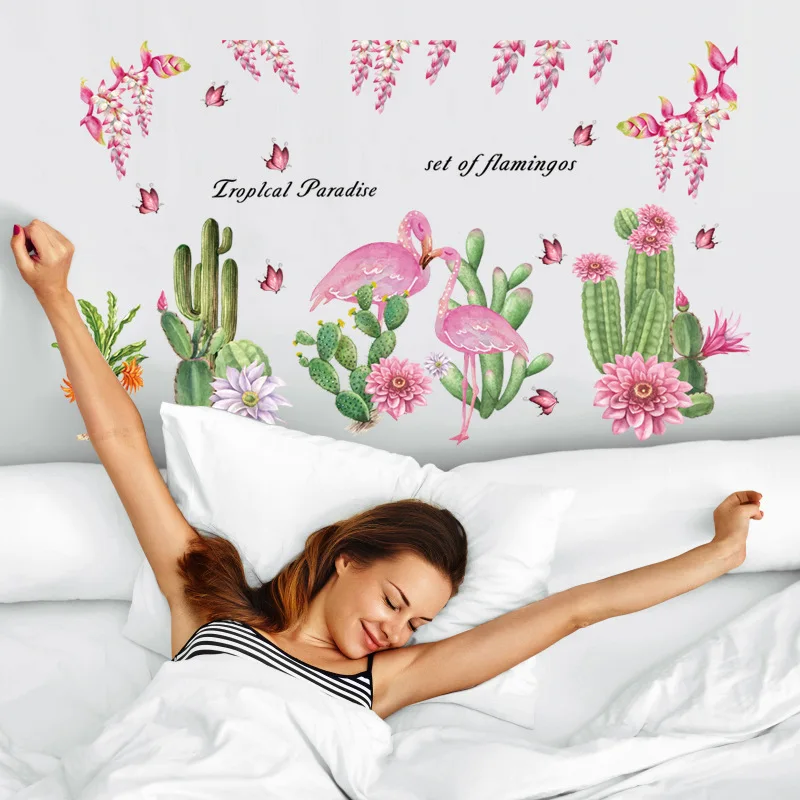 

Creative Flamingo Cactus Flower Animals Wall Stickers DIY Tree Leaves Mural Decals for House Kids Bedroom Living Room Decoration