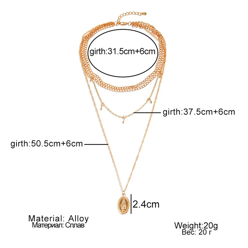 2020 винтажное ожерелье с подвеской Золотой Девы Марии для женщин богемное женское