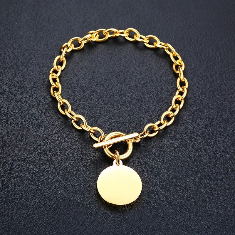 Blank Bracelet 740G Vnox, настраиваемое изображение, фото, имя, браслеты для женщин и мужчин, нержавеющая сталь, звено цепи с сердцем, монета, шарм, BFF, семейный подарок - Окраска металла: Blank Bracelet 740G