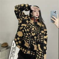 new autumn fashion women jacket retro full print flowers overcoat parkas baggy streetwear retro thick coat wool cashmere mujer
