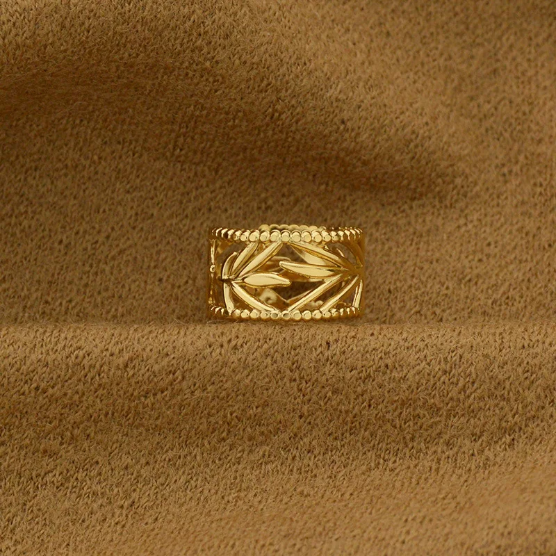 

Acheerup Fashion Simple Stainless Steel Open Ring For Women 14k Gold Hollow Elegant Leaf Finger Rings Birthday Jewelry Gifts