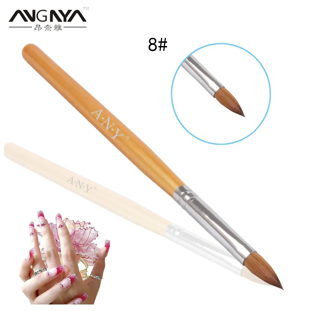 SIZE 8 ANGNYA/1 шт., акриловая кисть для маникюра из колинского соболя 2#4#6#8#10#, розовые стразы, декорированные металлическими ручными кистями для ногтей, сделай сам, для рисования ногтей - Цвет: SIZE 8
