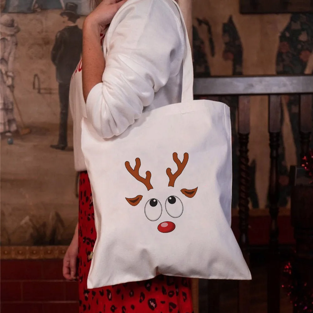 

Women Canvas Tote Bags Purse Shoulder Crossbody Handbag Casual Bag Girl Christmas Holiday Themed Shopping Bag Kawaii Cute Elk
