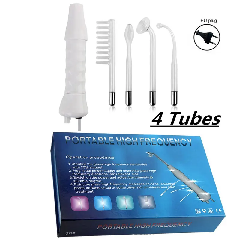 4 Tubes EU Plug Портативный Высокочастотный электрод, устройство для красоты, массажер для подтяжки кожи, средство для удаления акне и пятен, средство для удаления морщин, спа-уход за кожей - Цвет: 4 Tubes EU Plug