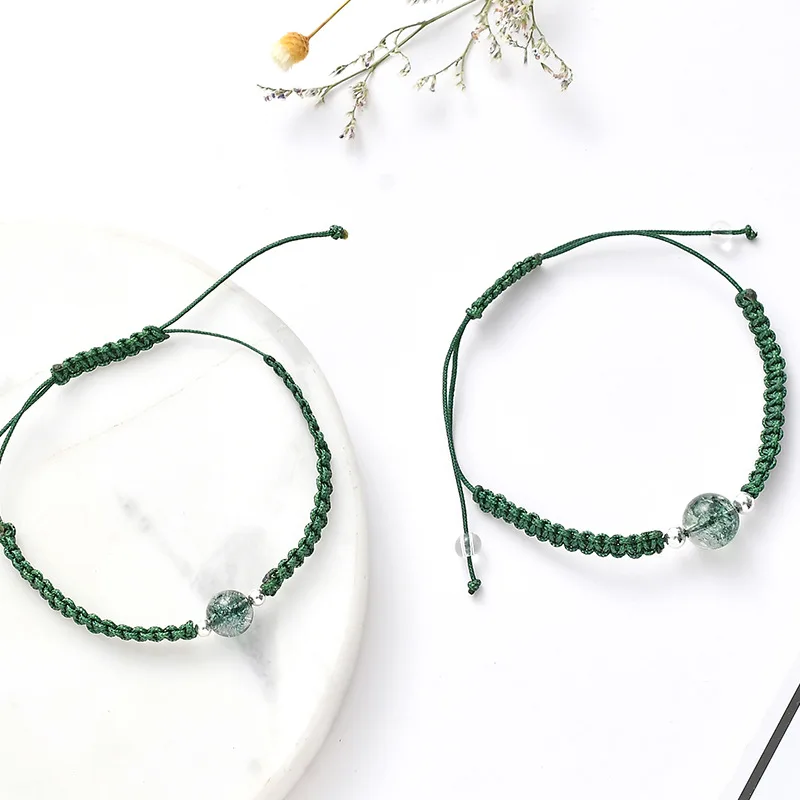 Плетеный Регулируемый браслет ручной работы с кристаллами натуральный зеленый