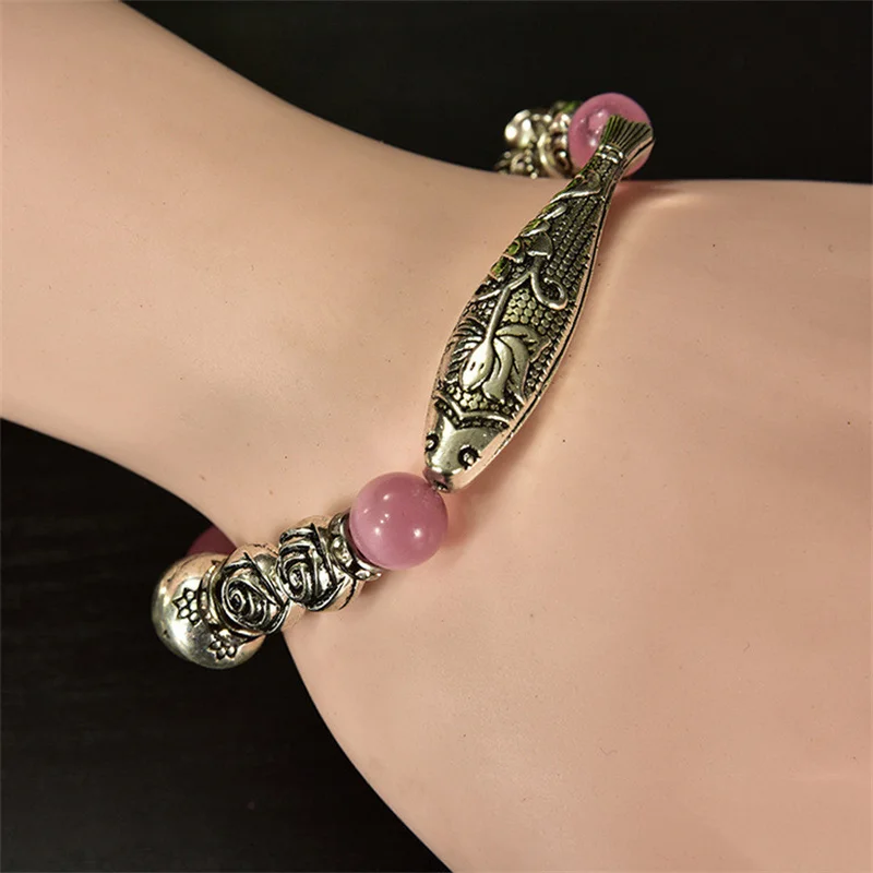 Браслеты в богемном стиле с имитацией сердолика кораллового кристалла бусины