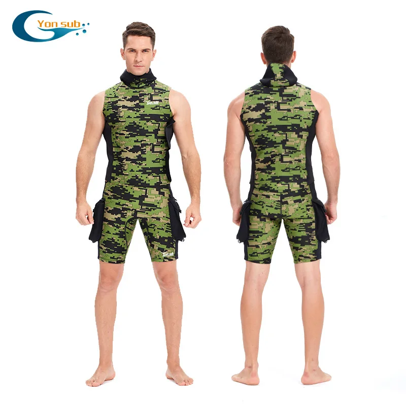 

Yonsub 2MM camouflage Spearfishing wetsuit vest hooded surfing shirt diving swimming snorkeling warmth thick diving equipment