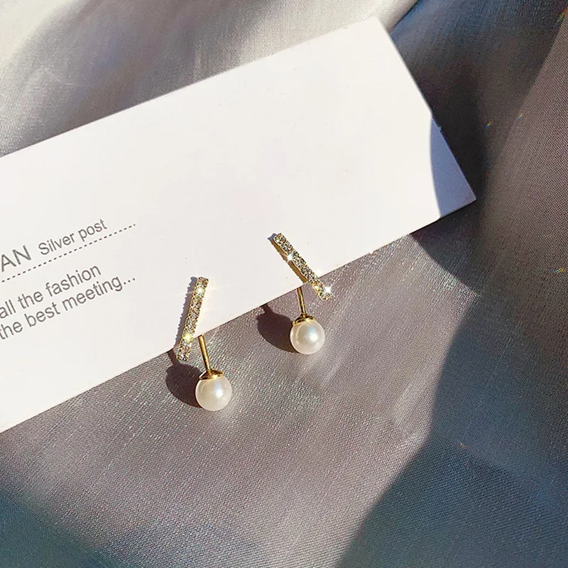 

925 Silver Needle Zigzag Pearl Small Earrings Women's Simple Cold Wind Forest Department Retro Chaoxian Temperament Ear