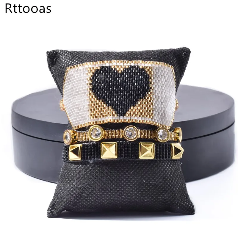 

Rttooas Mostacilla Gold Heart Bracelet For Women MIYUKI Beaded Charm Bracelets Pulsera Mujer 2022 Fashion Rivet Jewelry Bileklik