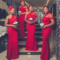 elegant african mermaid bridesmaid dresses 2021 one shoulder red long wedding party dress vestido de fiesta de boda custom made