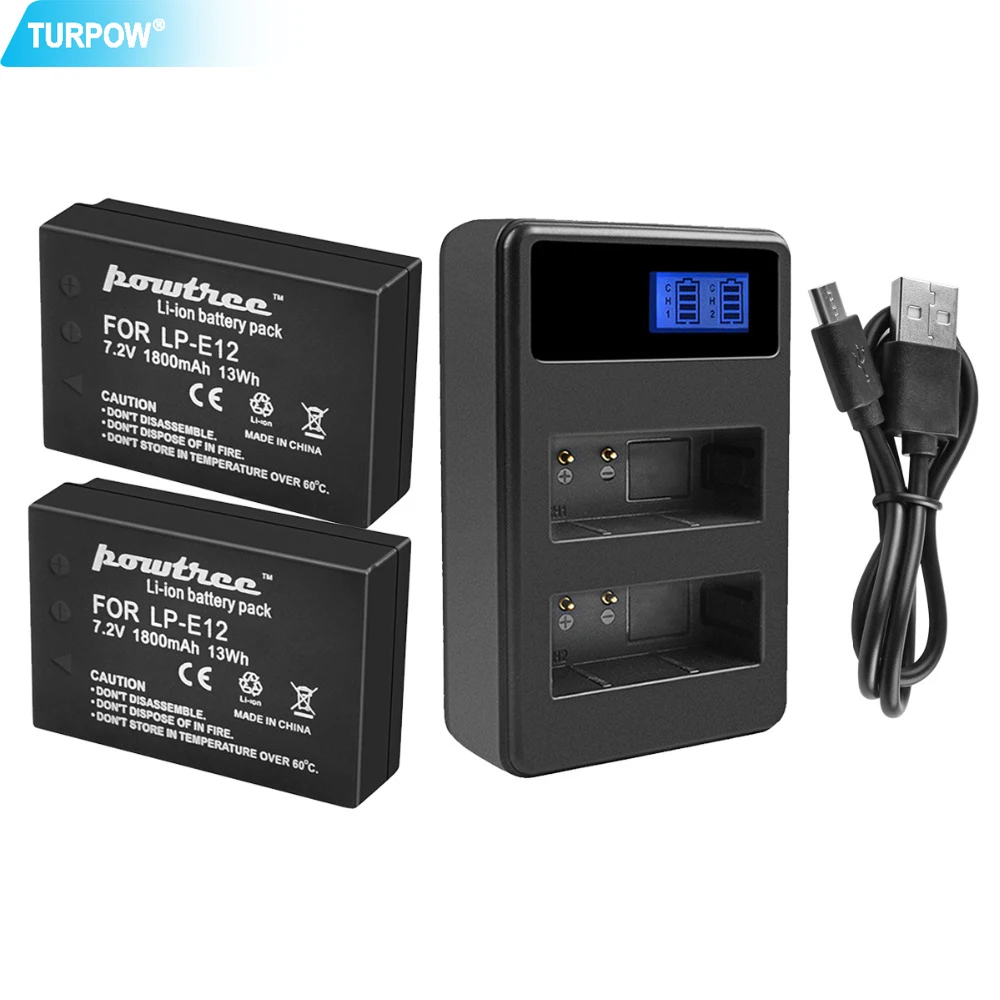 Turpow 1800mAh 7 2 V для Canon LP E12 LPE12 AKKU + lcd USB двойное зарядное устройство EOS 100D M100 | Цифровые аккумуляторы -4000420186988