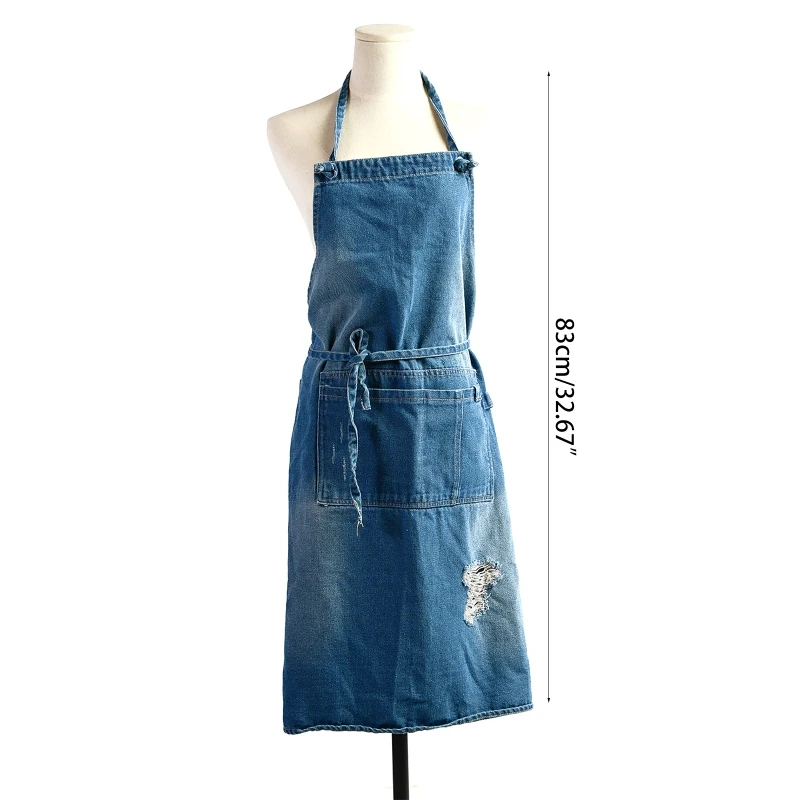 

Jeans Apron Bib Waterproof and Antifouling Smock Oversleeves Cotton Denim Apron Fashionable Adult Baking