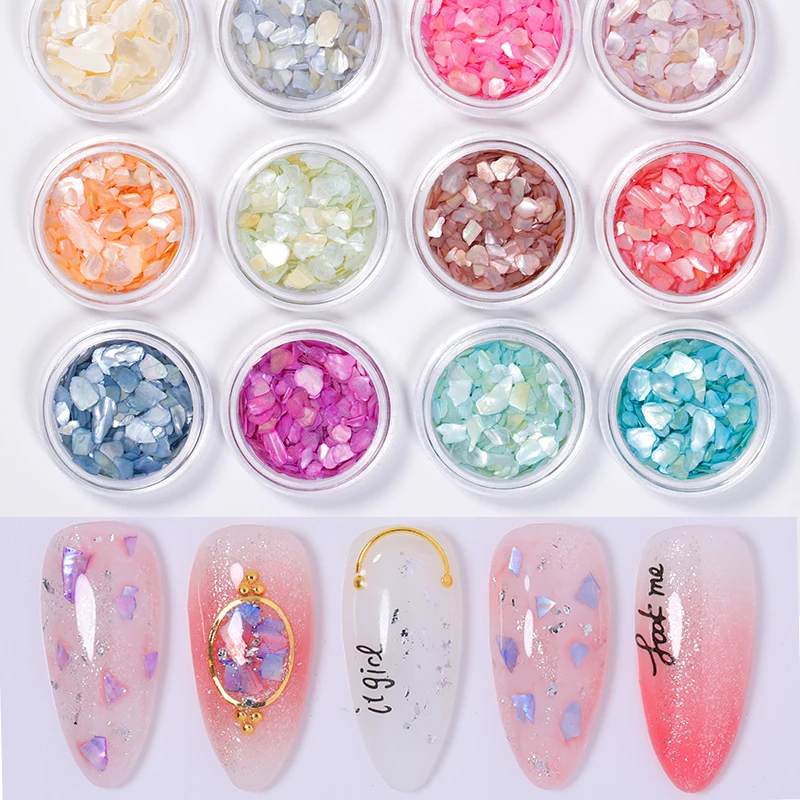 1 коробка 3D украшение для ногтей Seashell ломтики хлопья красочные нерегулярные