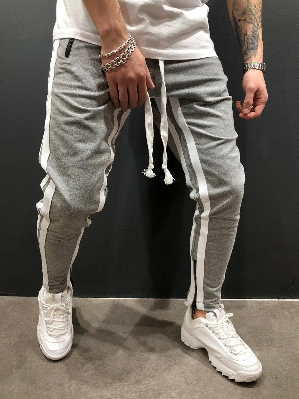 

European American Men Fitness Pants Men Tight Skinny Pencil Pants Men Fashion Pop Contrast Color Casual Pants Size M-3XL