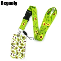 avocado fruits lanyard credit card id holder bag student women travel card cover badge car keychain decorations