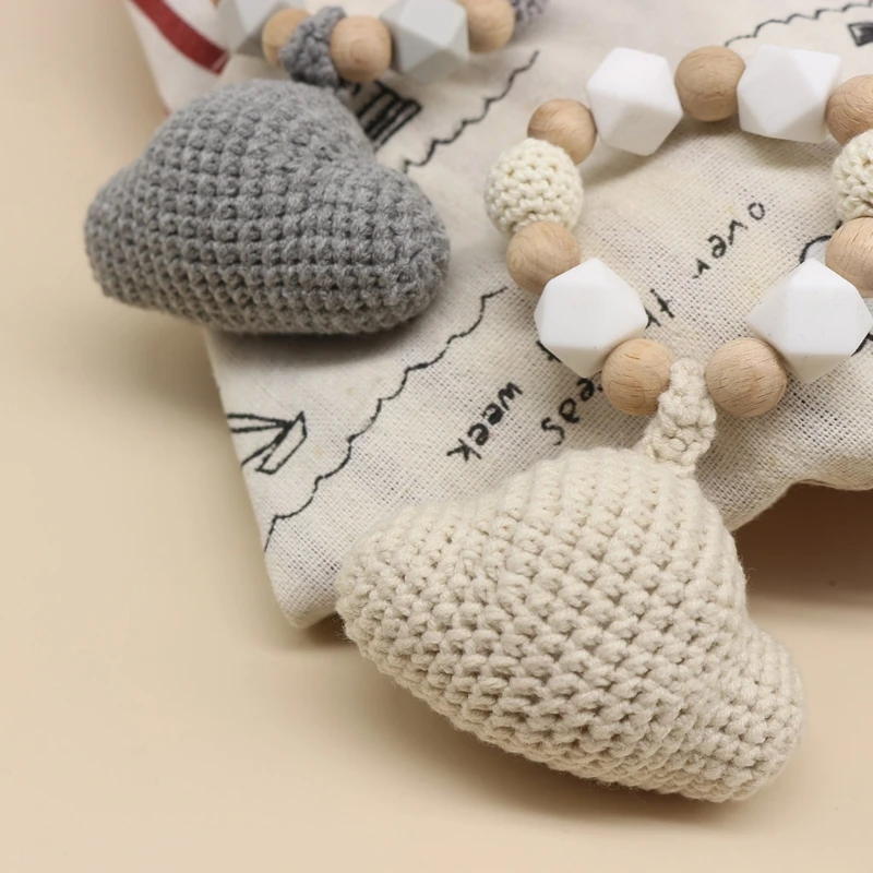 

Baby Beech Wooden Silicone Beads Bracelet Rattle Crochet Clouds Teether Infants Teething Soother Molar Toys Shower Gifts
