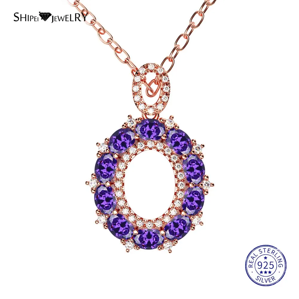 RoseGold-Purple Shipei стерлингового серебра 925 пробы ювелирные изделия Желтое золото розовая, золотая, овальная Сапфировая подвеска ожерелье для женщин Подарок на годовщину - Цвет камня: RoseGold-Purple