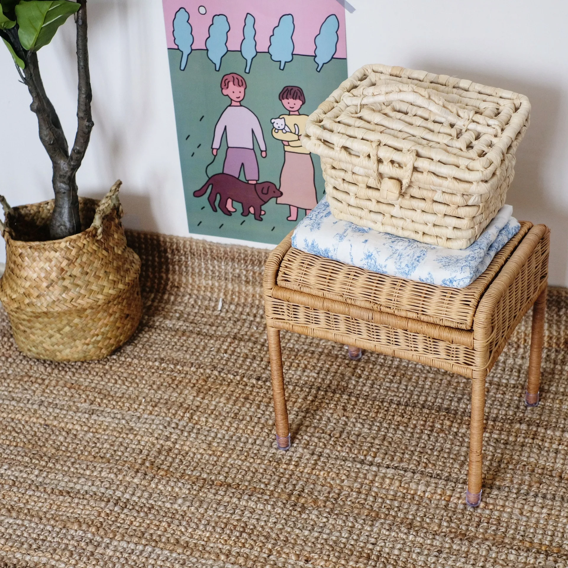 Handmade Rattan Basket Cute Kids Storage Picnic Handbag Baby Room Nursery Decor Wicker Organizer Bag Neatening Home Decorations