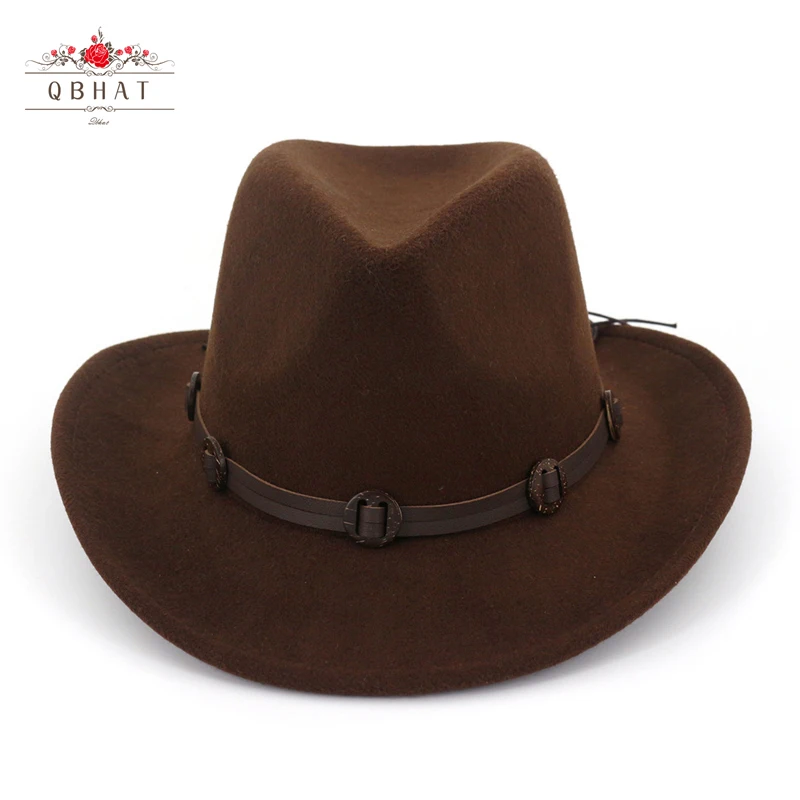 QBHAT Новая модная ковбойская фетровая шляпа с ручной работы декоративная лента
