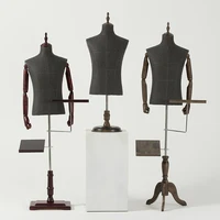 high quality dress form fabric cover half body male model mannequin torso wood base with wooden arms for window display