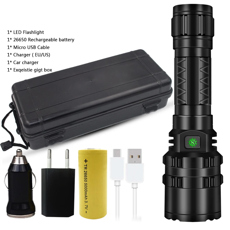 Package D Светодиодный фонарик cree xhp50.2 с зарядкой от usb, растягивающийся ударопрочный мощный перезаряжаемый фонарик 18650 или 26650 - Испускаемый цвет: Package D