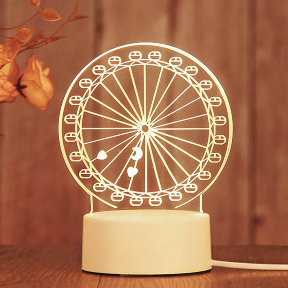 Ferris wheel 3d мультфильм питаемые через Usb порт светодиодный ночной Светильник акриловое волокно Детские лампа 3d лампа Светодиодная настольная лампа для детского подарка теплый белый - Испускаемый цвет: Ferris wheel