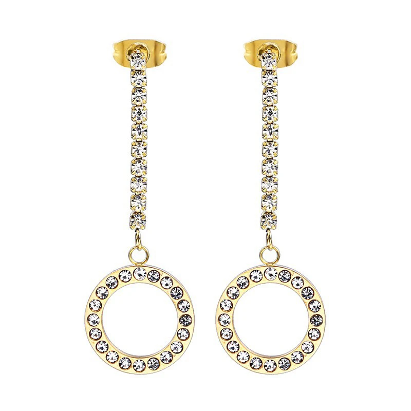 Серьги подвески женские гипоаллергенные круглые с фианитом|Серьги-подвески| |