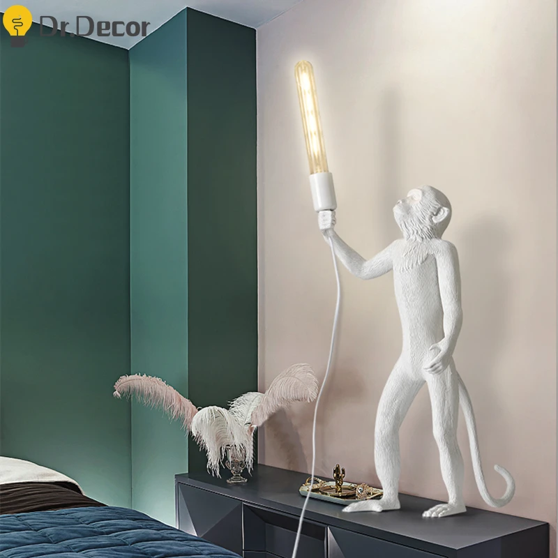 

Modern Monkey Lamp Resin LED Floor Lamp Nordic Standing Lamp Living Room Decoration Office Indoor Lighting Bedroom Floor Lights