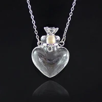 1pc clear heart bottle essential oil pendant murano glass perfume necklaces stainless steel chain perfumes for women