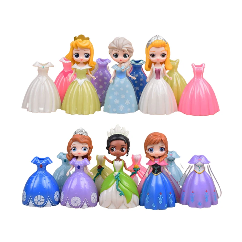 

Disney Princess Figure Elsa Anna Sophia Bell Princess Dress Up Show Cute and Beautiful Set of 6 Pvc Material Gifts for Children