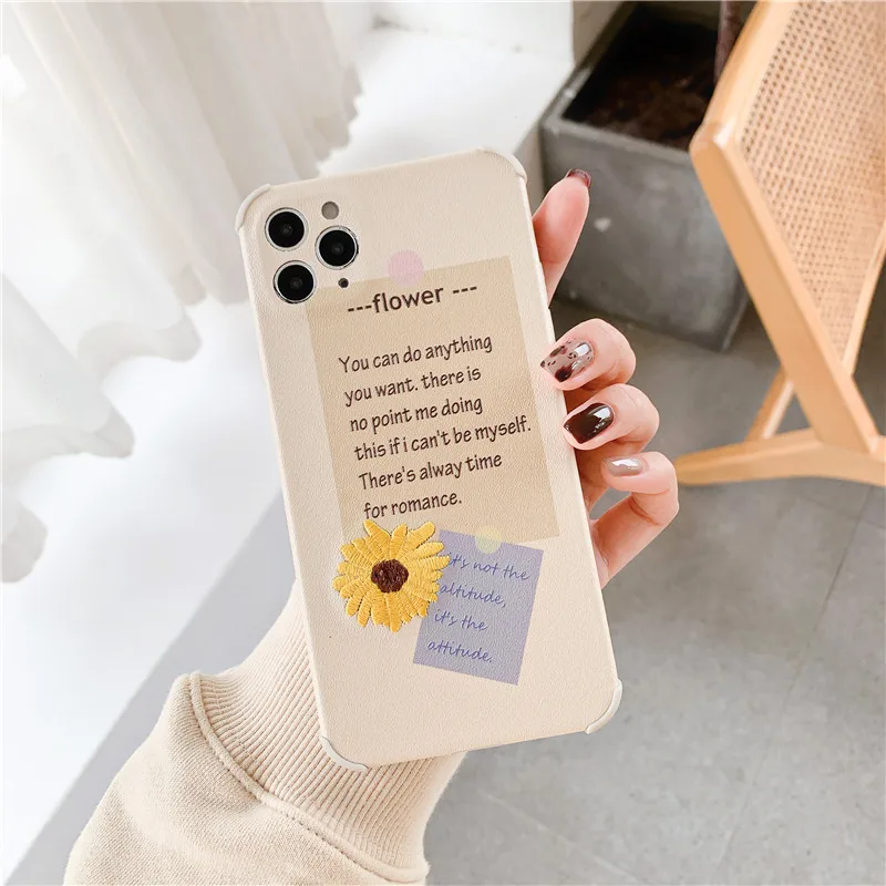 Модный Вышитый Чехол для телефона с маргариткой и надписью iPhone 11 Pro Max 7 8 Plus SE2020 X XR