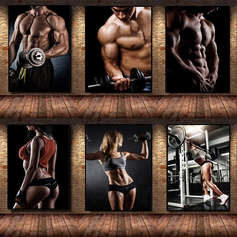

Modern Gym Decoration Canvas Painting Nordic Bodybuilding Character Art Wall Poster Men and Women Muscle Picture Mural Frameless