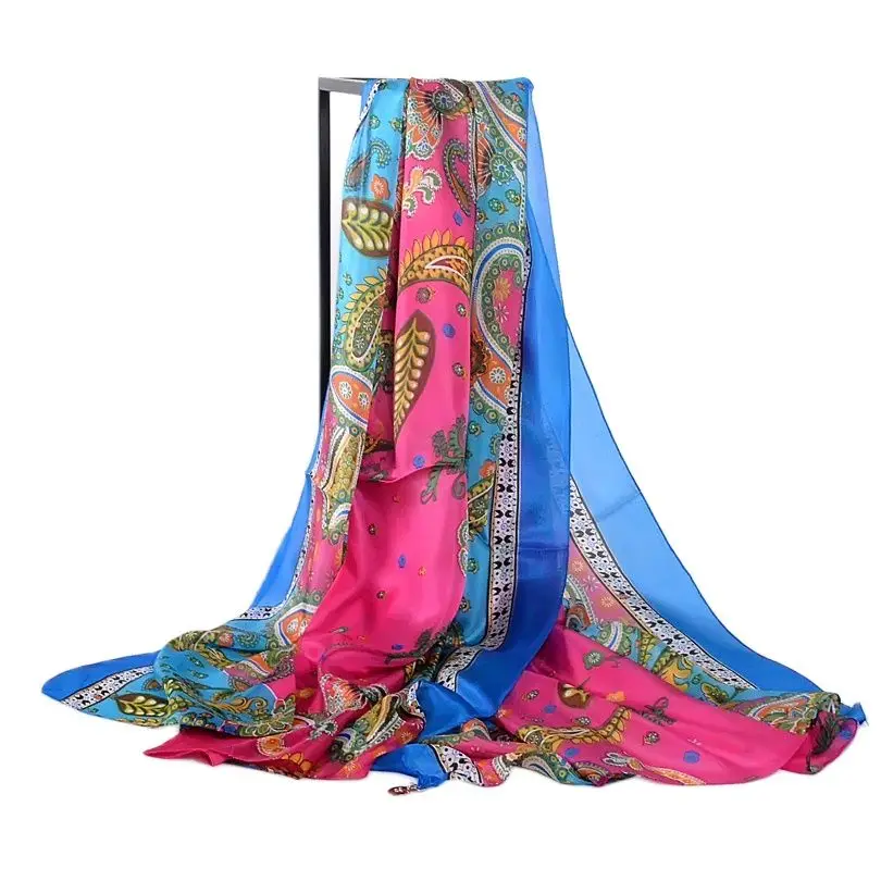 Шелковый шарф с подвеской BYSIFA сине-розовый шарф-шаль рисунком Пейли женские