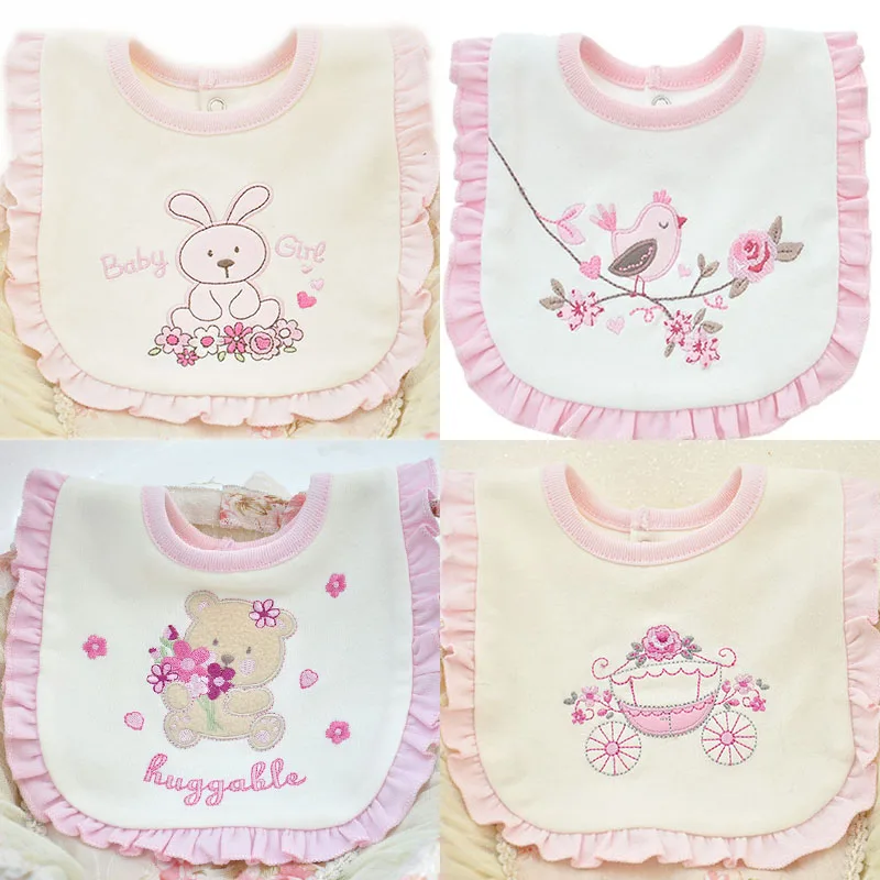Baberos de algod&oacute;n de doble capa para beb&eacute;, toalla de Saliva de encaje rosa, ropa de eructo para ni&ntilde;a y ni&ntilde;o, Babador de alimentaci&oacute;n para beb&eacute;-0