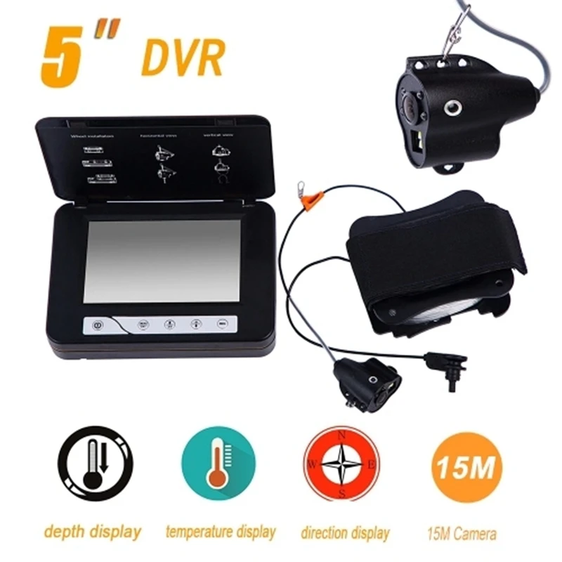 15M Fish Finder Underwater Ice Fishing Camera 5 Inch LCD Monitor with Night-Vision Temperature Direction Depth Display Fu | Электроника