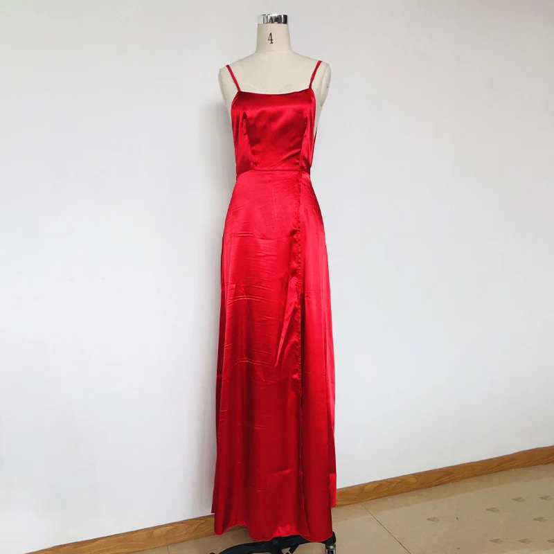 

Women's Halter Dress Pleated Backless Sleeveless Sexy Sling Lace Up Criss Cross Party Split Dresses 2020 Summer High Waist Drape
