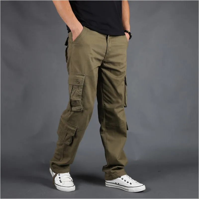 

2020 Men Cargo Trousers Casual Cotton Multi Pocket Military Overalls Outwear Straight Long Joggers Army Tactical Work Pants 44