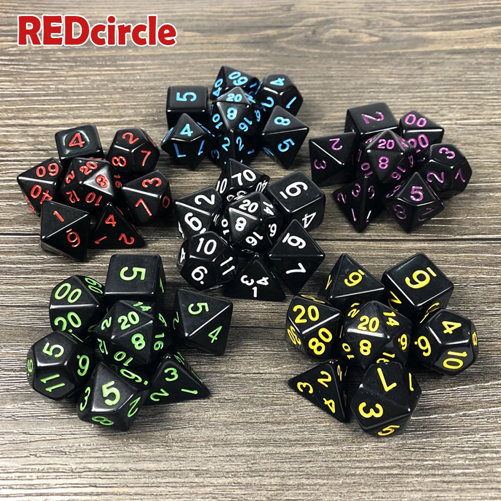 7 шт./компл. многосторонние игральные кости без непрозрачного эффекта D4 D6 D8 D10 D12 D20