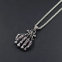 european and american long hip hop necklace pendant skull hand non mainstream mens necklace