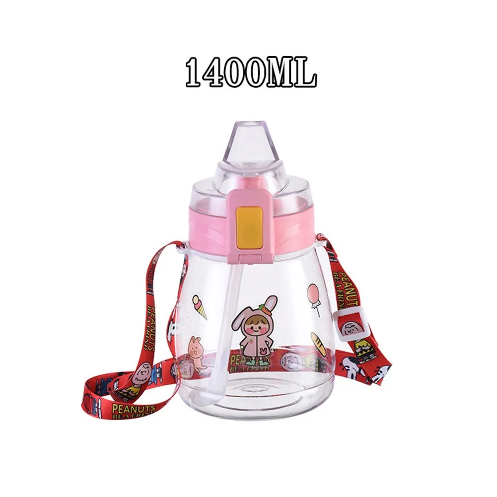 

1400ml Convenient Strap Straw Water Cup With Mobile Phone Holder Big Belly Cup Large Capacity Outdoor Sport Cycling Drink Bottle