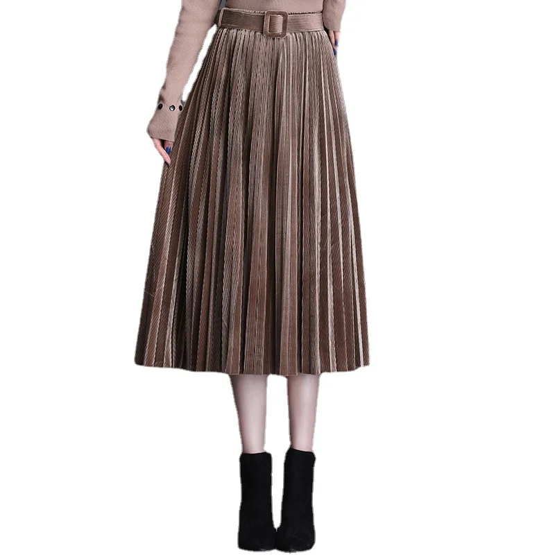 

Женская плиссированная юбка средней длины, Повседневная Свободная Однотонная юбка с высокой талией, модель 2273 на осень и зиму