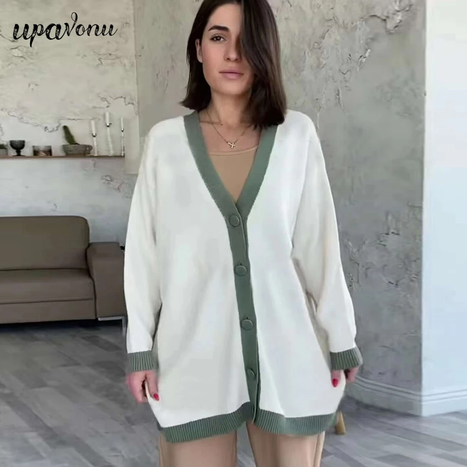 

Free Shipping 2021 Women's V-neck Lantern Sleeve Cardigan Oversized Knit Autumn/Winter Cardigan Single-breasted Basic Sweater