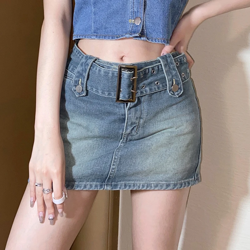 

Darlingaga Korean Fashion Bodycon Denim Skirt Casual Belt Hot Summer Mini Skirts Harajuku Sexy High Waist Skirt Women Outfit New