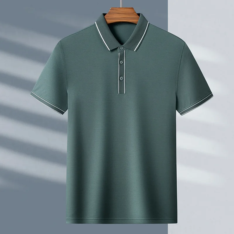 

Short sleeve polo shirt men's silk T-shirt solid color Tencel cotton trend Korean summer half sleeve