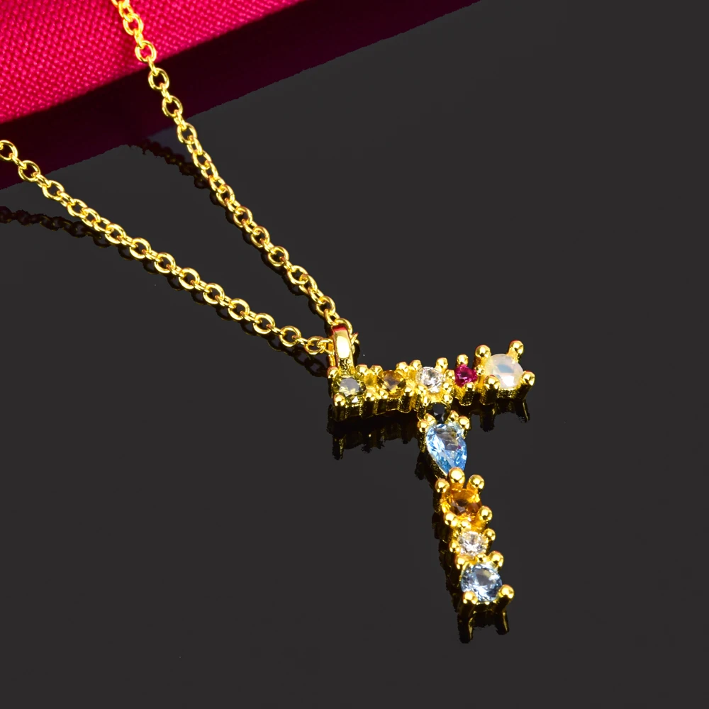 2021 Fashion A-Z Alphabet Letter Pendant Necklace Personalization Stainless Steel Initial Letter Necklace Jewelry Monogram Opals